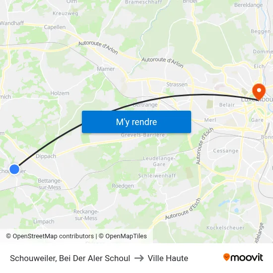 Schouweiler, Bei Der Aler Schoul to Ville Haute map