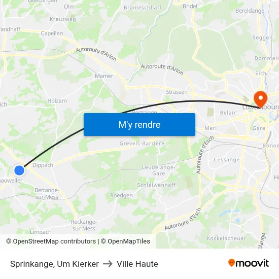 Sprinkange, Um Kierker to Ville Haute map