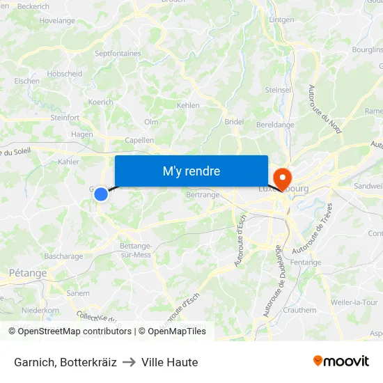 Garnich, Botterkräiz to Ville Haute map