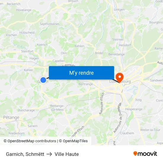 Garnich, Schmëtt to Ville Haute map
