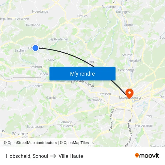 Hobscheid, Schoul to Ville Haute map