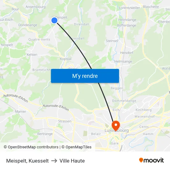 Meispelt, Kuesselt to Ville Haute map