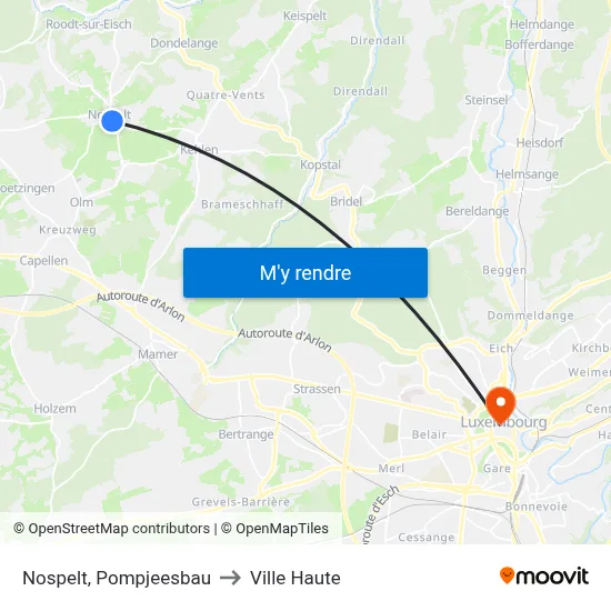 Nospelt, Pompjeesbau to Ville Haute map