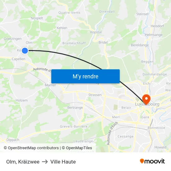 Olm, Kräizwee to Ville Haute map