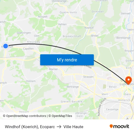 Windhof (Koerich), Ecoparc to Ville Haute map