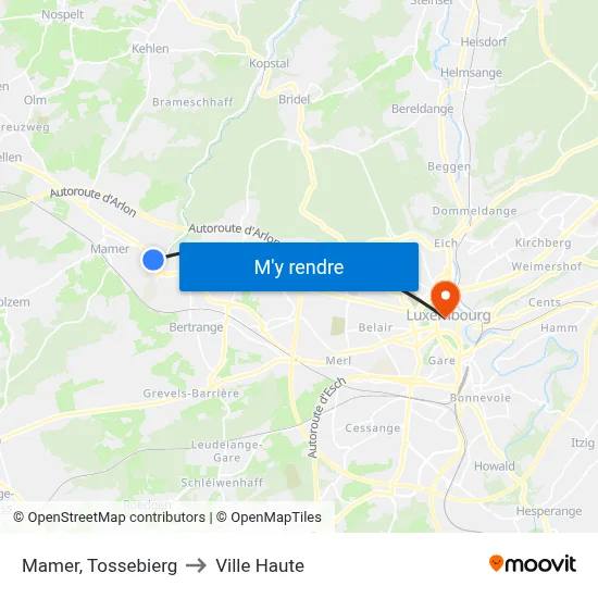Mamer, Tossebierg to Ville Haute map