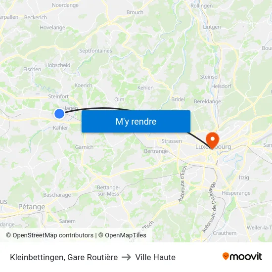 Kleinbettingen, Gare Routière to Ville Haute map