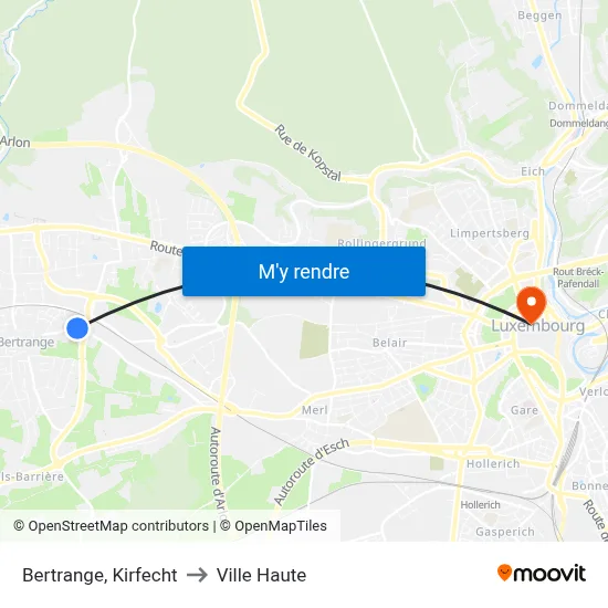 Bertrange, Kirfecht to Ville Haute map