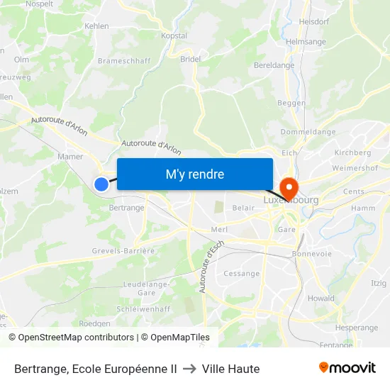 Bertrange, Ecole Européenne II to Ville Haute map