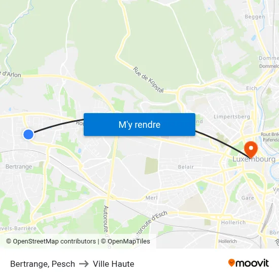 Bertrange, Pesch to Ville Haute map