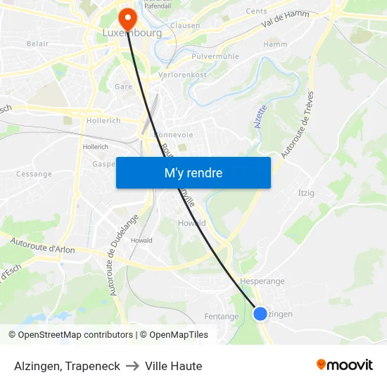 Alzingen, Trapeneck to Ville Haute map