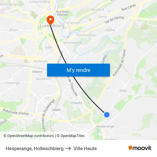 Hesperange, Holleschbierg to Ville Haute map