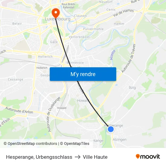 Hesperange, Urbengsschlass to Ville Haute map