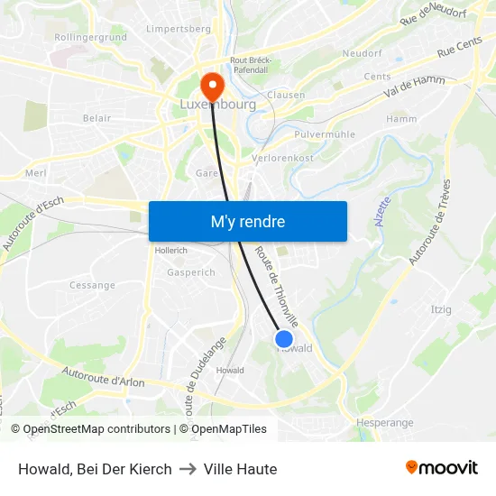 Howald, Bei Der Kierch to Ville Haute map