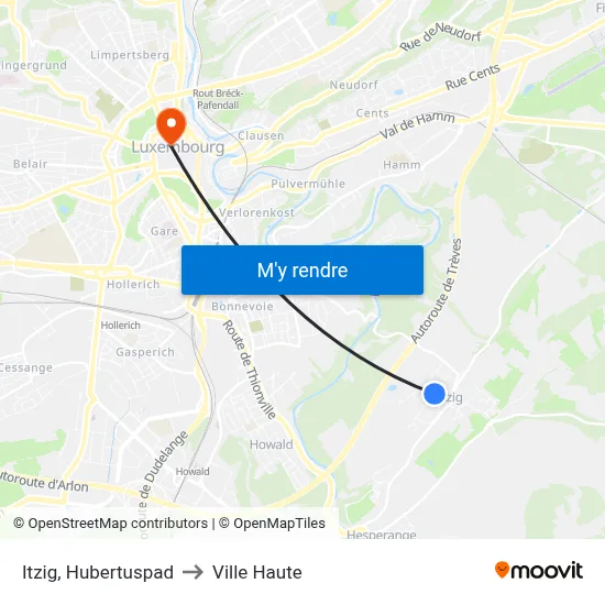 Itzig, Hubertuspad to Ville Haute map
