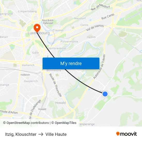 Itzig, Klouschter to Ville Haute map