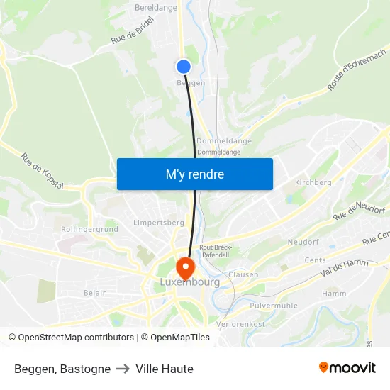 Beggen, Bastogne to Ville Haute map