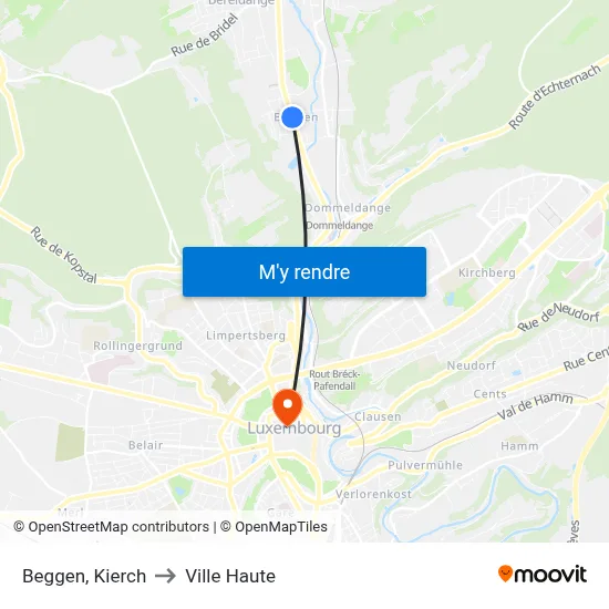 Beggen, Kierch to Ville Haute map