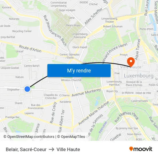 Belair, Sacré-Coeur to Ville Haute map
