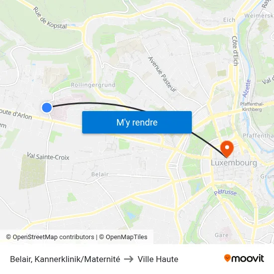 Belair, Kannerklinik/Maternité to Ville Haute map
