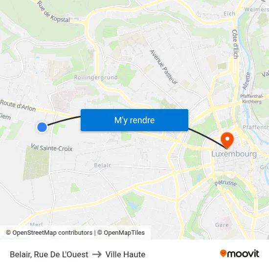 Belair, Rue De L'Ouest to Ville Haute map