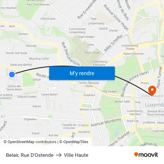 Belair, Rue D'Ostende to Ville Haute map