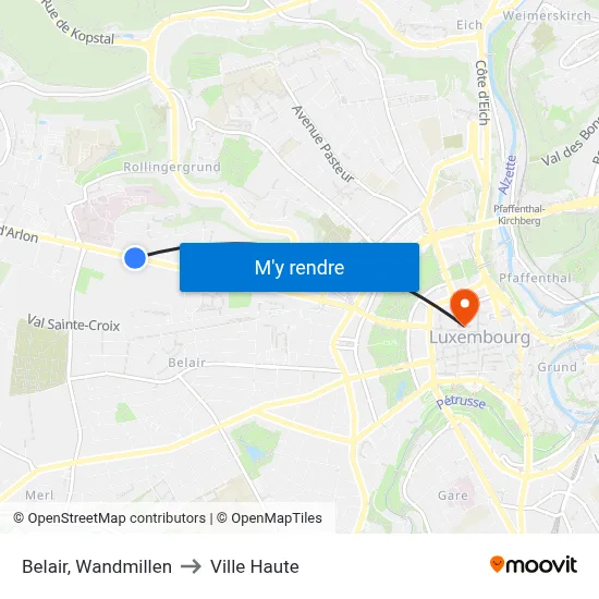 Belair, Wandmillen to Ville Haute map