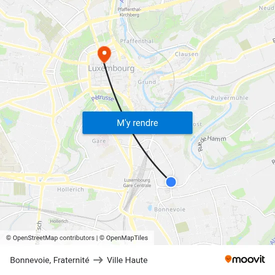 Bonnevoie, Fraternité to Ville Haute map