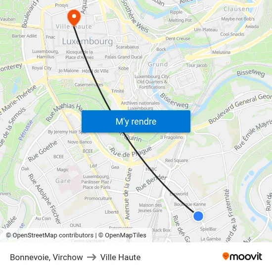 Bonnevoie, Virchow to Ville Haute map