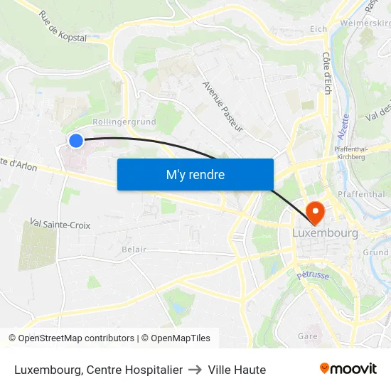 Luxembourg, Centre Hospitalier to Ville Haute map