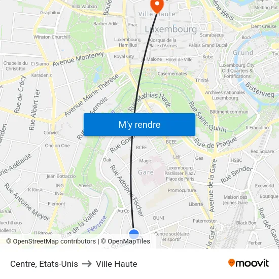 Centre, Etats-Unis to Ville Haute map