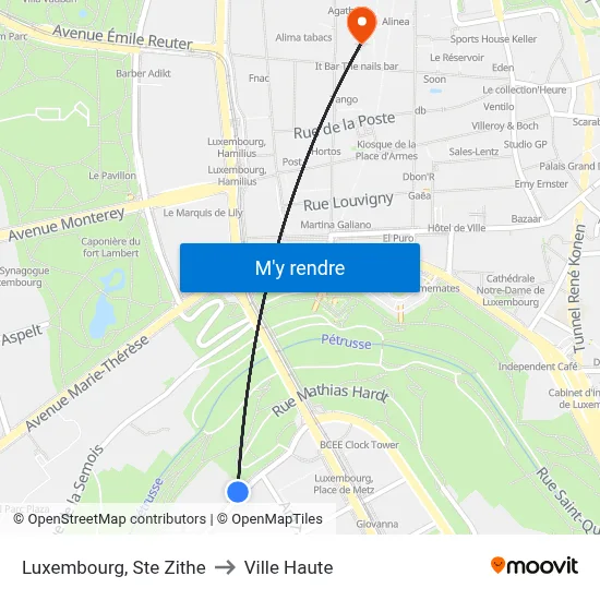Luxembourg, Ste Zithe to Ville Haute map