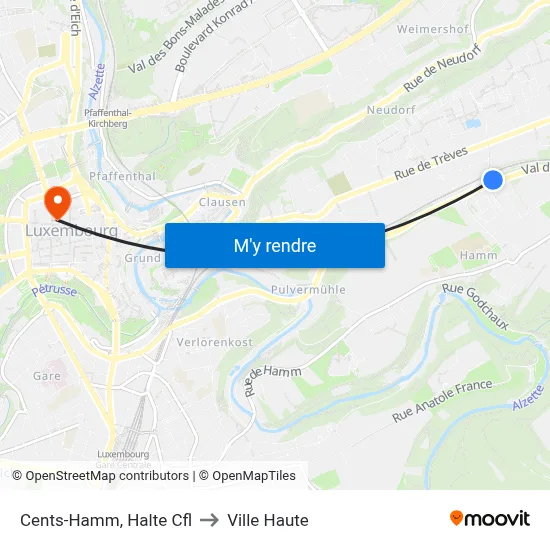 Cents-Hamm, Halte Cfl to Ville Haute map