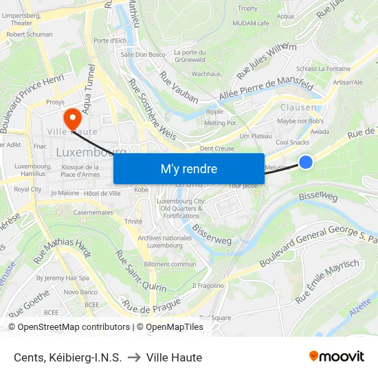 Cents, Kéibierg-I.N.S. to Ville Haute map