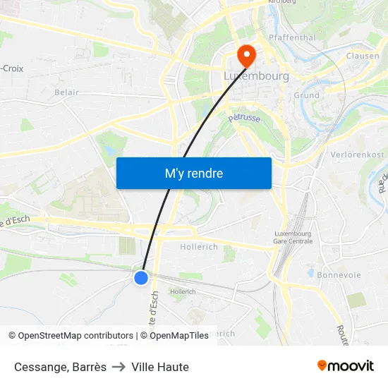 Cessange, Barrès to Ville Haute map
