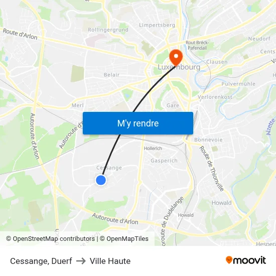 Cessange, Duerf to Ville Haute map