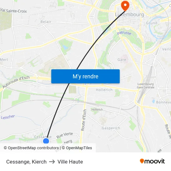 Cessange, Kierch to Ville Haute map