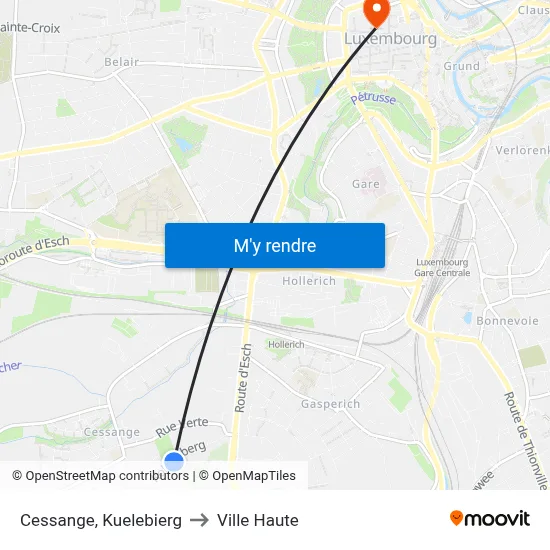 Cessange, Kuelebierg to Ville Haute map