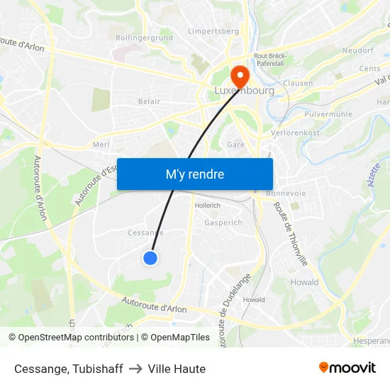 Cessange, Tubishaff to Ville Haute map