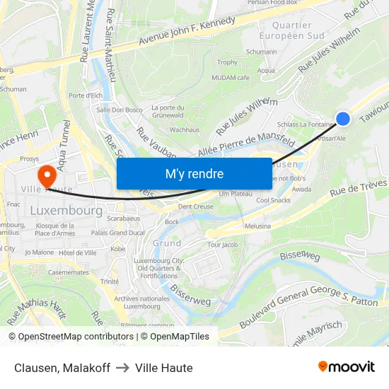 Clausen, Malakoff to Ville Haute map