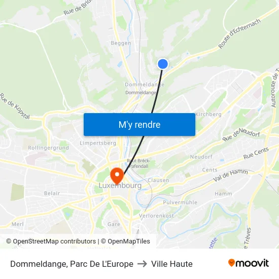 Dommeldange, Parc De L'Europe to Ville Haute map