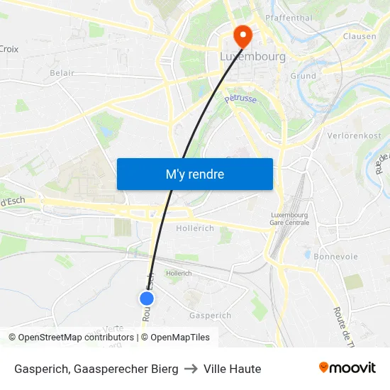 Gasperich, Gaasperecher Bierg to Ville Haute map