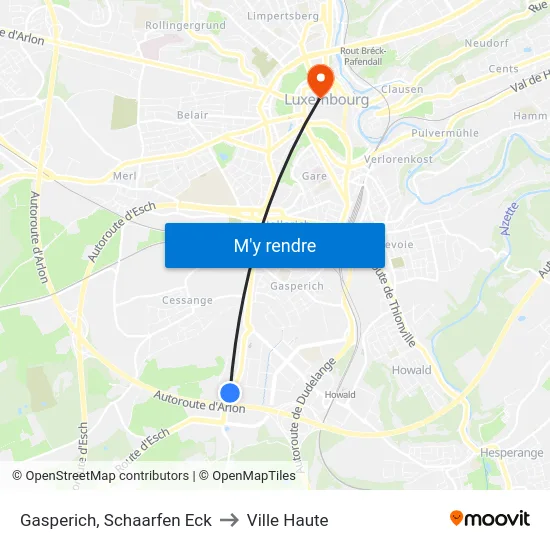 Gasperich, Schaarfen Eck to Ville Haute map