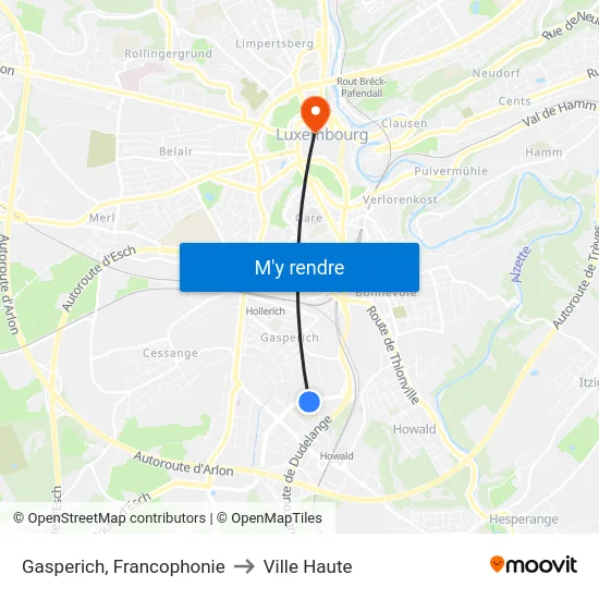 Gasperich, Francophonie to Ville Haute map