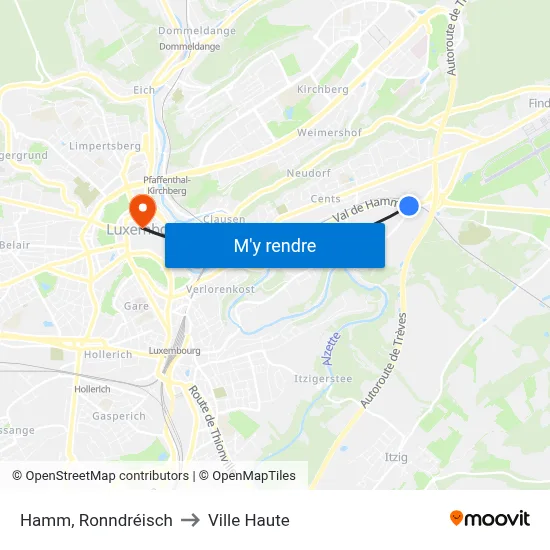 Hamm, Ronndréisch to Ville Haute map