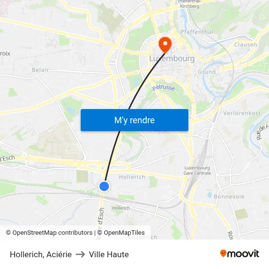 Hollerich, Aciérie to Ville Haute map