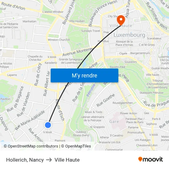 Hollerich, Nancy to Ville Haute map
