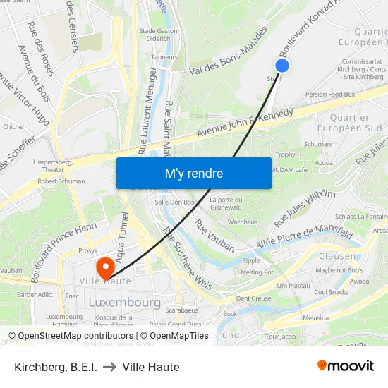 Kirchberg, B.E.I. to Ville Haute map