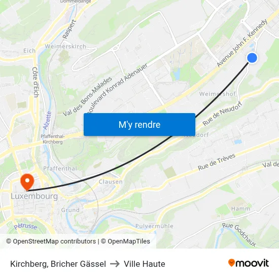 Kirchberg, Bricher Gässel to Ville Haute map