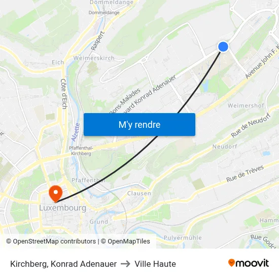 Kirchberg, Konrad Adenauer to Ville Haute map